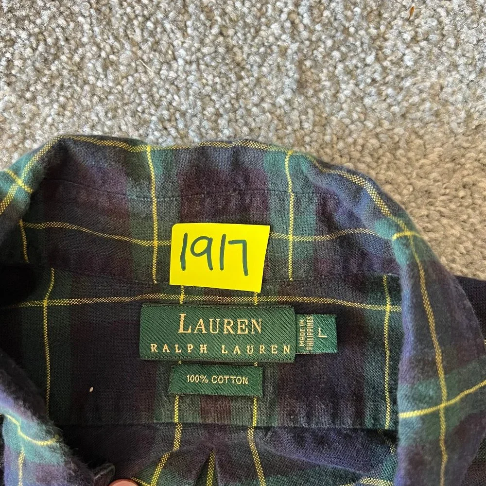 vintage Lauren Ralph Lauren shirt womens L blue green plaid button down‎ crest - Picture 7 of 10